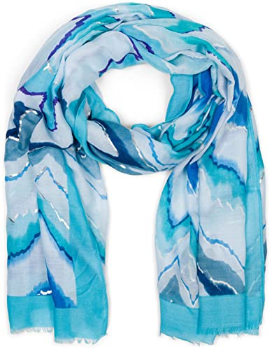 styleBREAKER Damen Schal mit buntem Zick Zack Zacken Muster und Metallic Akzenten, Stola mehrfarbig gezackt 01016221, Farbe:Blau
