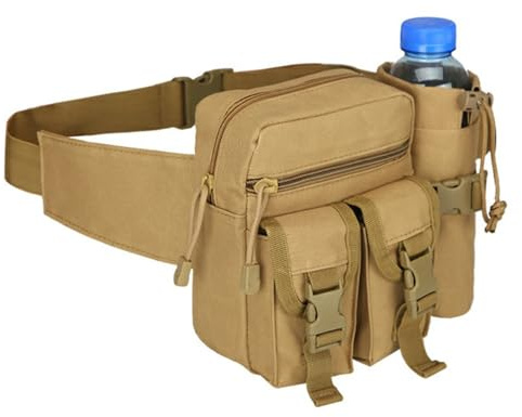 Bauchtasche mit Flaschenhalter, Taktische Hüfttasche Wasserdicht Gürteltasche mit Wasserflasche Halter für Damen Herren Wandern Laufen Camping Trekking Radfahren