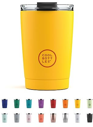 Cool Bottles - Tumbler - Vaso Térmico de Acero Inoxidable - 330 ml - Vivid Yellow - Taza de Café - Altura 14 cm - Bebidas Frías 10 horas y Calientes 5 horas - Tapa Hermética - Libre de BPA