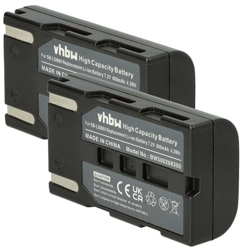 vhbw 2X Batterie Remplacement pour Samsung SB-LSM160, SB-LSM320, SB-LSM80 pour caméra vidéo caméscope (600mAh, 7,2V, Li-ION)
