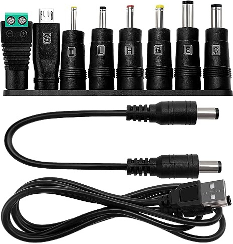 KUOQIY 8 Stücke Universal DC Netzteil Adapter, 5.5x2.1mm DC Hohlstecker Adapter mit 2 Stücke Kabel, für Ventilatoren, Router, Schreibtischlampen, Computer