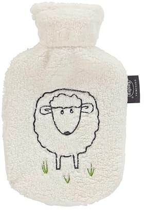 Fashy Wärmflasche für Kinder mit flauschigem Bezug, mit Schaf, 0,8L, weiß,