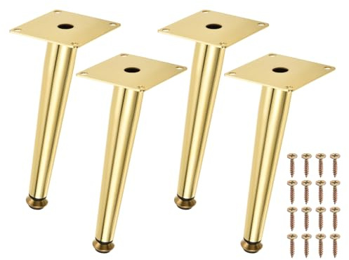 Uxcell 4PCS Metal Furniture Leg Replacement 8inch Couch Legs Cabinet Feet Gold Modern Furniture Legs DIY Sofa Feet with Screws for Cupboard Table