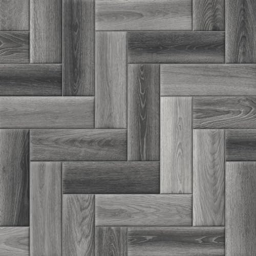 Dark Grey Modern Parquet Siren Vinyl Flooring 4mm Thick Durable Felt Backed Lino Kitchen Bathroom (2m x 3.5m)