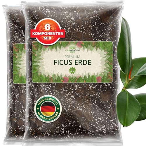 ORAGARDEN Ficus Erde für Zimmerpflanzen und Garten - 6L Ficus Substrat für Pflanzen, Palmen, Blumen - 6 Komponenten Blumenerde