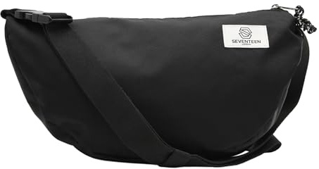 SEVENTEEN LONDON Borsa a tracolla in nylon con tasche multiple e design a mezzaluna - Borsa a tracolla compatta, regolabile e impermeabile per uomo e donna - Hyde Park, Nero