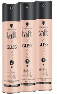 Taft x Gliss Holding me Softly Haarspray Haltegrad 2 (3x 250 ml), Styling Spray gibt flexiblen Halt für alle Haartypen, Haarspray ohne Silikone mit Arganöl und Provitamin B5