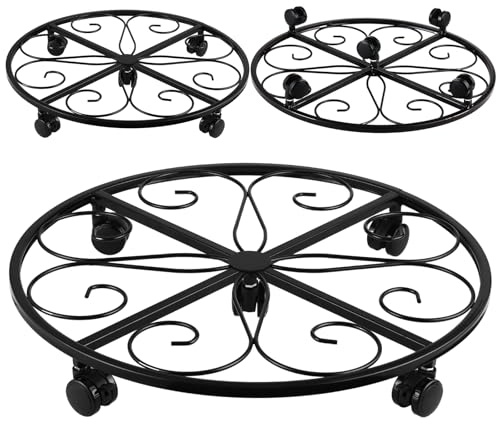 KvyusFlourish 3 Packs 18” Plant Caddy with Wheels Metal Plant Stand on Wheels for Indoor and Outdoor Plants Rolling Plant Stand with Casters Heavy Duty Plant Dolly Roller Caddy, Black