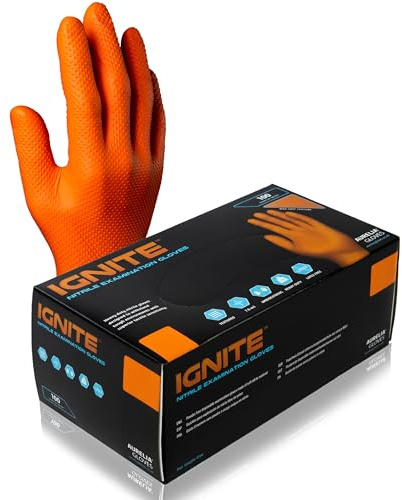 Apex Business Supplies X-Large (10 Box) Ignite Orange Nitrile Gloves | Disposable Gloves Powder-free & Latex Free Nitrile Gloves, Extra Thick & Diamond Textured Grip Gloves Mechanics Gloves | 1000