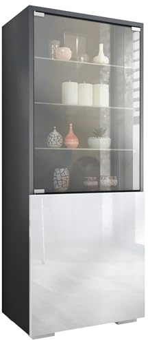 Vitrine Granada, Made in Germany, Vitrinenschrank mit Glastür und Glaseinsatz, Anthrazit matt/Weiß Hochglanz (50 x 122,5 x 34,5 cm)