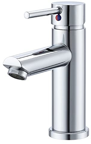 Peppermint Basin Mixer Tap Bathroom Sink Taps Chrome Single Lever Bathroom Basin Taps, Stainless Steel Mono Bathroom Mixer Tap with Hot and Cold Standard Hoses