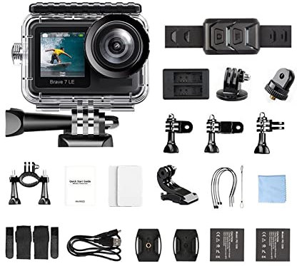 BINGNU Action Camera with Image Stabilization, Action Camera Brave 7 LE 4K30FPS 20MP 4K Sports Camera Waterproof Cam Touch Screen Vlog Camera EIS 2.0 Remote Control High Frame Rate Stable performance