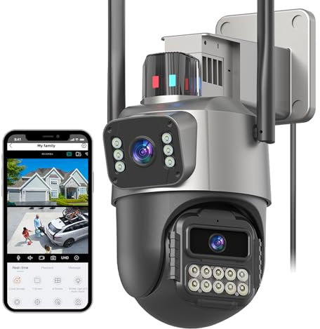 Security Camera Outdoor, 6MP Dual Lens CCTV Camera,IP66 Waterproof Outside IP Camera, 2.4G WiFi Wired Camera Auto Tracking, Motion Detection, Color Night Vision, 2 Ways Talk, SD/Cloud