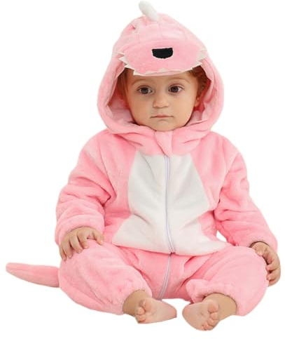 Happy Cherry Flanelljackor baby djur rompers söt baby flicka jumpsuit varm pyjamas bebispojke djur 1–3 år, rosa, 6-12 mois