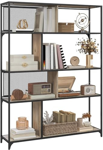 HOMCOM Libreria Scaffale Industriale a 5 Livelli con 2 Porte Scorrevoli, Libreria Portaoggetti in Legno e Acciaio, per Soggiorno, Camera da Letto e Ufficio, 120x30x161 cm, Nero e Grigio