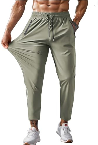 Hidkat Men's Hiking Pants Quick-Dry Lightweight Sweatpants Outdoor Fishing Pants Water Resistant with Zipper Pockets Khaki