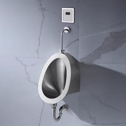 Urinoir Mural en Acier INOX 304, Urinoir à Chasse D'eau Commerciale Pour Hommes, Conception a Induction Intelligente, pour Les écoles, Lieux Publics, Drain mural/drain de sol(Silver 1)
