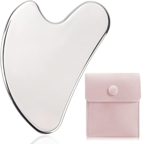 Gua Sha Edelstahl, Guasha Stein Gesichtswerkzeug, Metall Lymphdrainage Massageschaber für Gesicht, Augen, Hals, Körper, Hautpflege Geschenk (Silber)