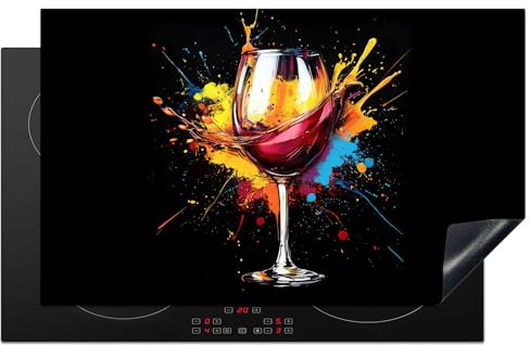 KitchenYeah© Protège Plaque Induction Deco Cuisine Accessoire Pratique | 83x51 cm - Protection De Vitroceramique Kitchen Gadget Vin - Verre - Graffiti - Boisson - Rouge - Peinture