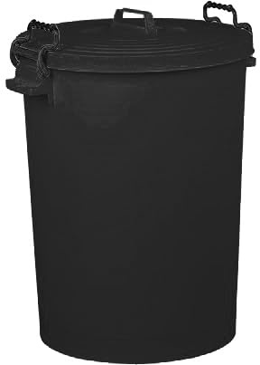 Neat. Black 110 L Plastic Dustbin, Large Heavy-Duty Weather Resistant and Food Grade Trash Can Garbage Bin With 2 Clip Locking Lid for Indoor Outdoor Storage Container of Animal Feed, Pack of 2