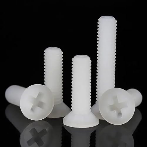 BCOMFY M8 weiße Kunststoff-Nylon-Senkkopfschrauben, Flachkopfschrauben, Schraubenlänge 4–40 mm(12mm)