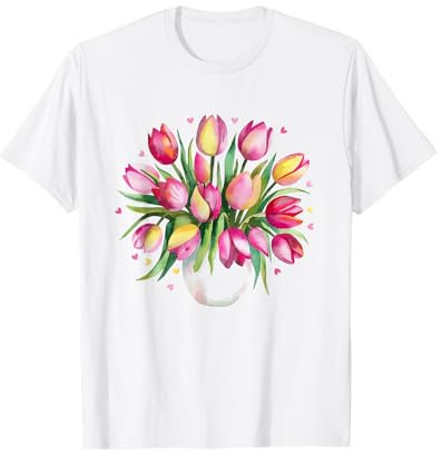 Aquarelle Bouquet de tulipes printanières mignonnes et amusantes T-Shirt