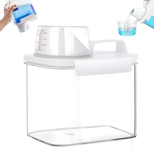 Waschmittel Aufbewahrung, 1100ml Luftdichter Waschmittelspender, Transparente Waschpulver Aufbewahrungsbox, Waschmittel Aufbewahrung mit Messbecher, Geeignet für Waschmittel, Waschpulver