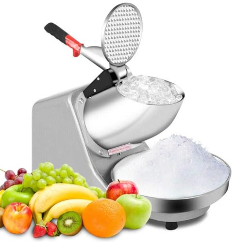 Electric Ice Crusher with Stainless Steel Bowl, 380W Snow Cone Maker Shaved Ice Machine 85kg per Hour, 2200 RPM, Dual Blades, for Making Blending Slushie, Coffee, Tea etc