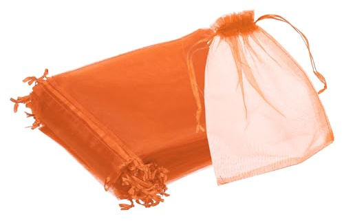 QUARKZMAN Bolsa de Organza, 15x20cm Bolsas de Regalo con Corón, Bolsa de Malla Transparente para Regalos de Fiesta, Joyas, Dulces, Bodas Naranja, 25Pcs