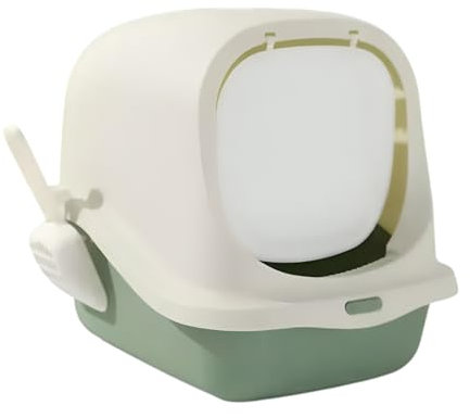 Enclosed Cat Litter Tray Box with Scoop – Covered Hooded Jumbo Litter Box with Flap Door – Detachable Lid for Easy Cleaning – Odour Control Portable Toilet for Large Cats & Kittens (Green)