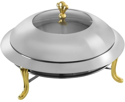 Chauffe-plat rond en acier inoxydable de 3 l avec support de combustible pour restauration, buffet et fête