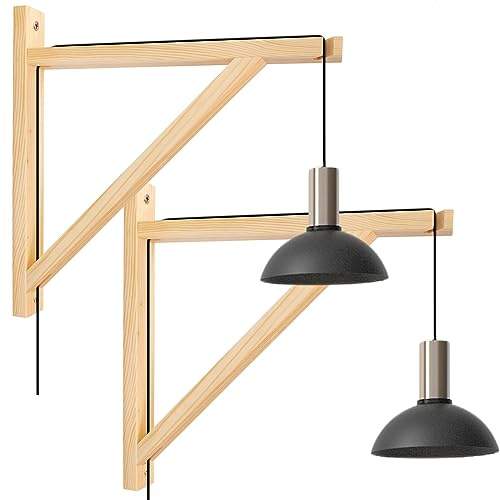 2 Stk Wandhalterung für Pendelleuchte,Wandleuchte Halterung aus Holz Lampenhalter für DIY Wandleuchten,für verschiedene Lampenaufhängungen, Natur