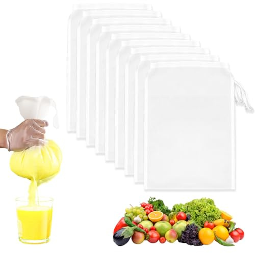 jwtyu 16 PCS Reusable Strainer Bag Nylon Cheesecloth Drawstring Nut Milk Bag 20 x30cm Cheese Cloths for Raw SOYA Milk Wine Tofu Brain Fruit Juice Enzyme