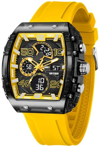 findtime Orologio sportivo da uomo, unico, digitale, analogico, impermeabile, per uomo e donna, cronometro, sveglia, cronografo, cinturino in silicone, Giallo