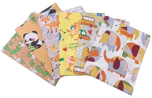 Patchwork Stoffe aus 100% Baumwolle 6 Stück 50 x 50 cm baumwollstoff Stoffe zum Nähen Quilten Basteln Handwerk Gewebe Gedruckt Craft Stoffe Quadrate Baumwolltuch Elefant-Panda-Auto