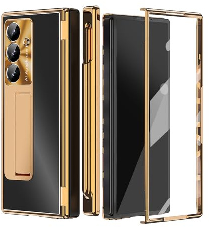 ZGFOZJGC Custodia in Lega di Alluminio per Samsung Galaxy Z Fold 7, Custodia Sottile in Metallo galvanizzato con Supporto, Cerniera Protettiva per Obiettivo in Metallo, Ottone, Z