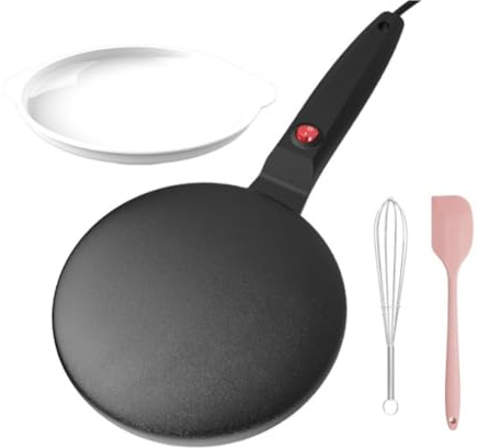 Agwuoetr Piastra per Crepe Elettrica con Rivestimento Antiaderente 600W, Pancake Maker Elettrico Portatile, Piastra Rotonda per Pancakes con Spina EU