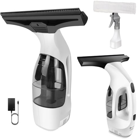 Cordless Window Vac with 2000pa, Efficiently Streak-Free Cleaning, Running Time: 50-60 min, 3.8V Electric Window Vacuum Cleaner with Rechargeable 3500mAh Battery,150ml Removable Water Tank