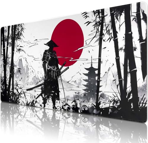 Sevenpers Mauspad XXL,900x400mm Groß Bambus und Samurai Muster Mausepad | Mausmatte mit Rutschfester Gummibasis,Schreibtischunterlage für Büro,Zuhause,Gaming