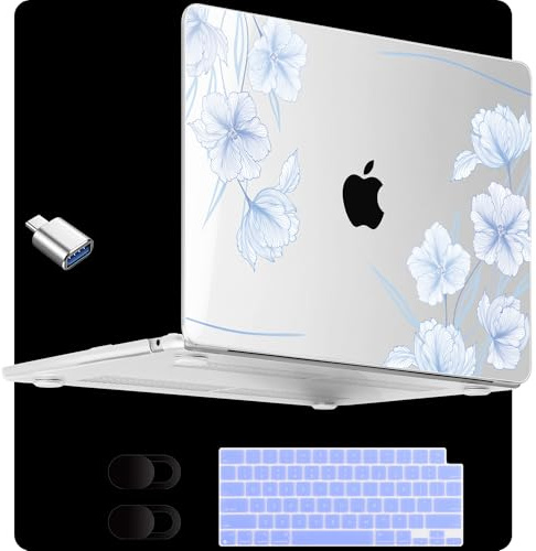 MEEgoodo Schutzhülle für MacBook Air 15 Zoll (M4/M3/M2) 2025 2024 2023, Cover Fit Modell (A3241/A3114/A2941) für 15,3 Zoll Laptop, transparente Hülle mit Tastatur und Webcam-Abdeckung, Sommer-Linie