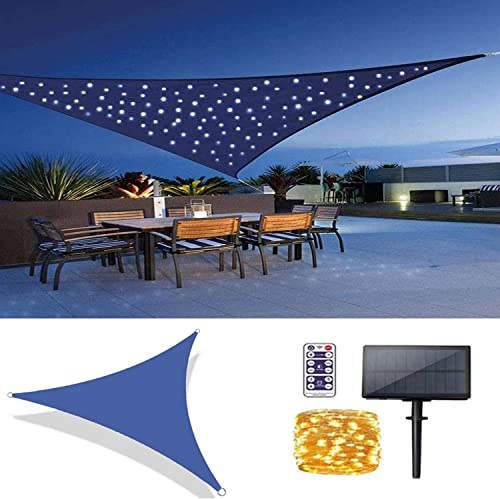 Sonnensegel für Außenbereich, Terrasse, mit LED-Lichtern, wasserfest, UV-Schutz, Oxford-Gewebe, 3 x 3 x 4,3 m, blauer Schattenstoff für Gartendeck und Outdoor-Aktivitäten