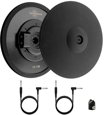 Leconova E-Cymbal Pad 2/3-Zone Compatible with Roland (15 3-Zone) | Full rubber surface, 3-zone (bell/bow/edge), realistic swing, stereo TRS jack. Fits major e-drum modules