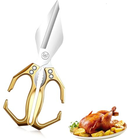 Küchenschere, Multifunktional Edelstahl Haushaltsschere Geflügelschere, Allzweckschere für Fleisch, Huhn, Knochen, Geflügel, Gemüse (Gold)