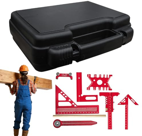 di misurazione | 9 pezzi righello di misurazione per carpenteria – Kit di strumenti quadrati – per edilizia, pavimenti, casa, garage, arredamento industriale all'aperto