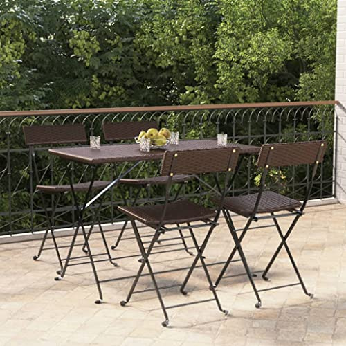 IBUQDDV Klappbare Bistrostühle 4 STK. Braun Poly Rattan Stahlrahmen Gartenstühle Faltstühle für Terrasse Balkon mit Wetterbeständigem PE-Geflecht und Robuster Pulverbeschichtung
