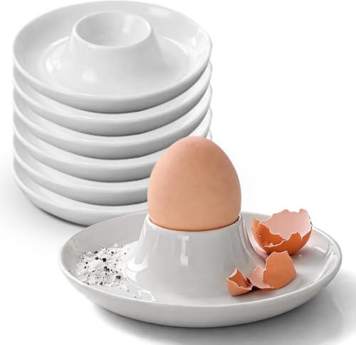 DASIAUTOEM Eierbecher aus Keramik, 6 Stück Eierbecher Porzellan Weiß, Hochwertiger Eierbeche Rund für Tisch und Küche, Stapelbar Spülmaschinenfest, Klassische Frühstückseihalter für Frühstück Esstisch
