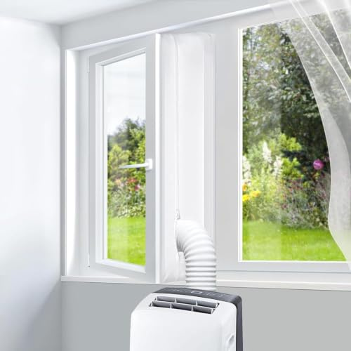 300CM Kit Joint de fenêtre pour climatiseurs Mobiles, Energie Efficace Hot Air Stop à Fixer sur Les fenêtres, Kit Calfeutrage Climatiseur, Séchoir Mobile à évacuation, Blanc, sans perçage
