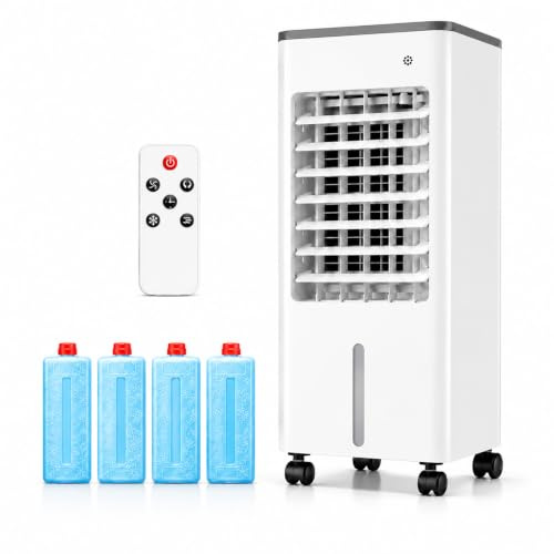 Climatiseur Mobile 4 en 1, télécommande et écran tactile, 4 blocs réfrigérants, réservoir 6L, oscillation 90°, minuterie 2-8h, 3 modes, maison bureau, Classe énergétique A+
