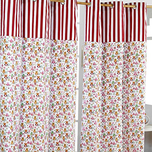 Homescapes Kindervorhang Mädchen Kinderzimmer Ösenvorhang Dekoschal Eule 2er Set orange rosa weiß 137 x 228 cm (Breite x Länge je Vorhang) 100% Reine Baumwolle