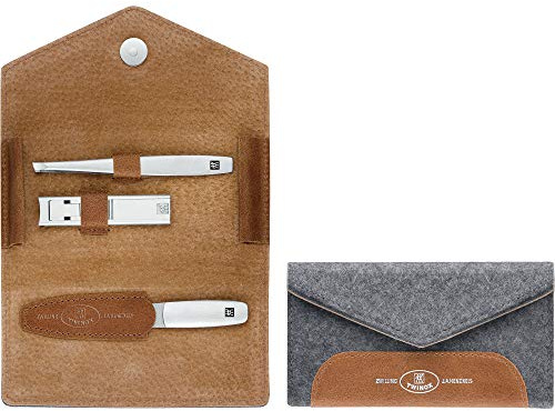 Zwilling TWINOX Maniküre Filz und Leder Set, 3-teilig, Grau, Pediküre im Reise Pack Geschenk